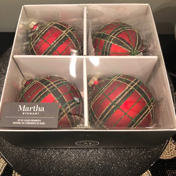 Martha Stewart Plaid Christmas Ornaments Box of 4 - Picture 6 of 6